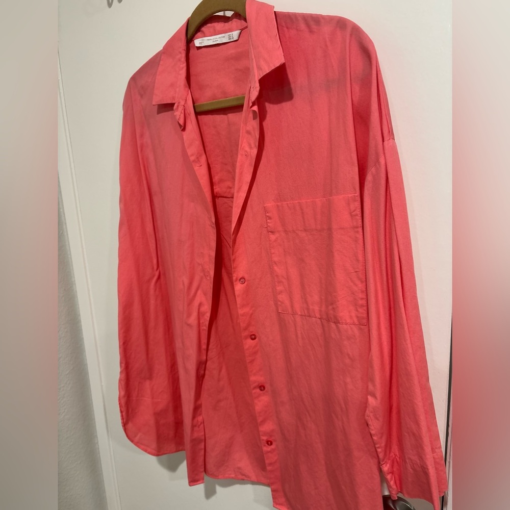 Zara Oversized Pink Button-Up Shirt, Medium - Picture 2 of 7